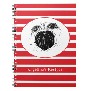 Cuaderno Rayas rojas y blancas Apple Fruto Woodcut Personal