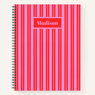 Cuaderno Rayas rojas y rosadas preferentes personalizadas