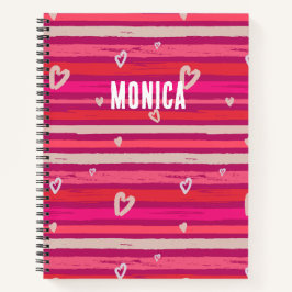 Cuaderno Rayas Rosadas Corazones Blancos Personalizados 