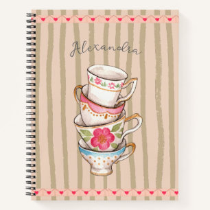 Cuaderno Rayas rosadas rústicas de monograma cutáneo Modern
