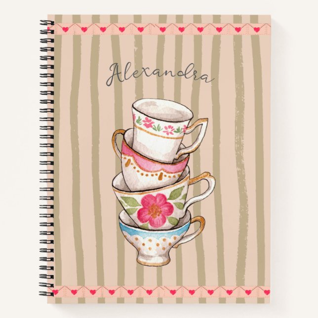 Cuaderno Rayas rosadas rústicas de monograma cutáneo Modern (Anverso)