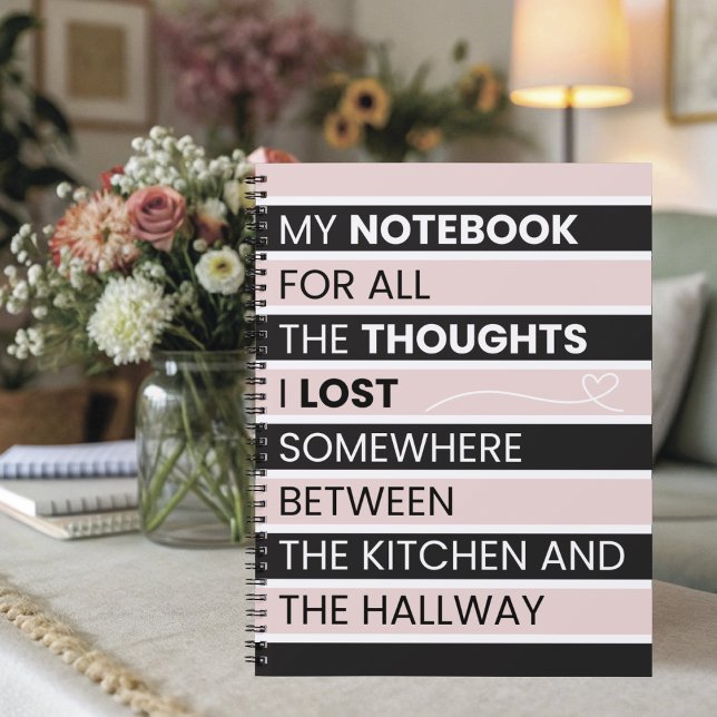 Cuaderno Rayas rosadas y negras juguetonas (Playful striped notebook celebrating scattered thoughts, fun modern office supplies for busy minds.)
