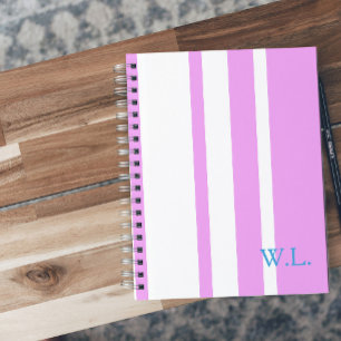 Cuaderno Rayas Simples de Rosa y Blanco con Monograma