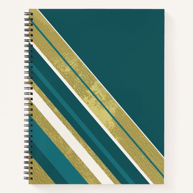 Cuaderno Rayas Verde azuladas crema de oro en Verde azulado (Anverso)