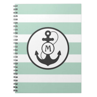 Cuaderno Rayas verdes claras con el ancla y Mongram