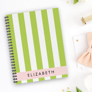 Cuaderno Rayas verdes, líneas, patrón rayado, nombre