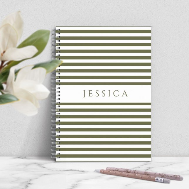 Cuaderno Rayas Verdes Personalizadas (Personalized Green Stripes Notebook)