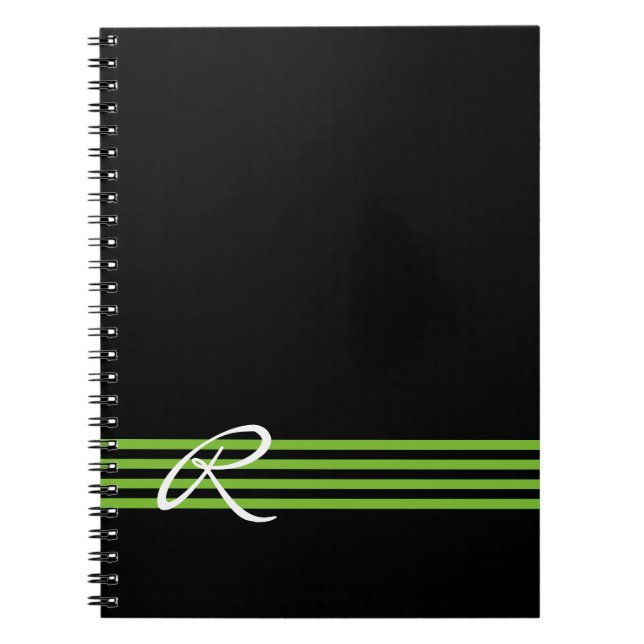 Cuaderno Rayas verdes y negras de Apple con monograma (Frente)