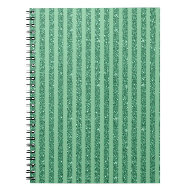 Cuaderno Rayas Verticales Clásicas de Brillo Verde Jade (Frente)