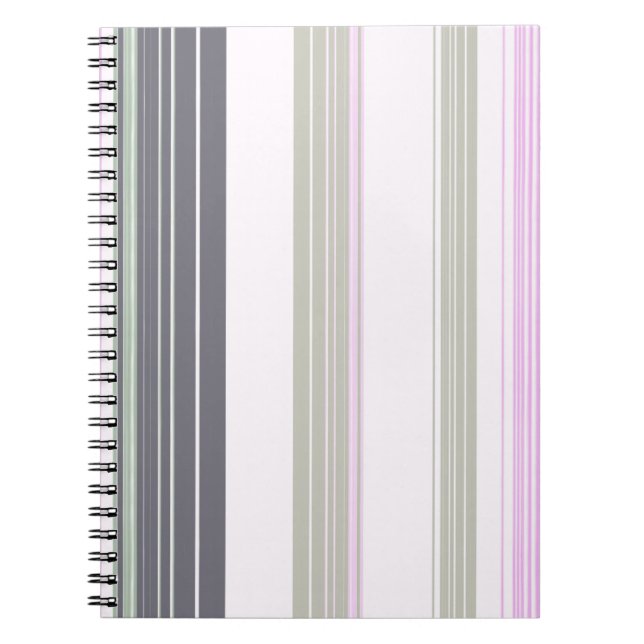 Cuaderno Rayas verticales grises y rosas. (Frente)