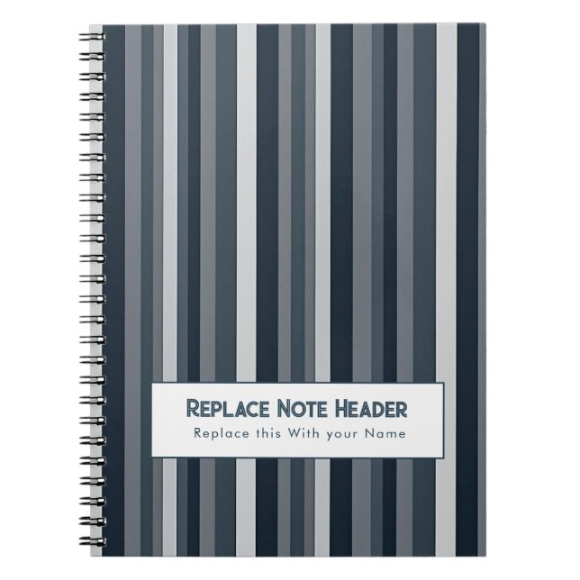 Cuaderno Rayas Verticales Personalizadas Azul Gris (Frente)
