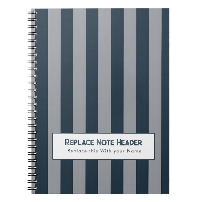 Cuaderno Rayas verticales personalizadas azul gris (Frente)