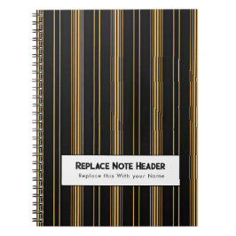 Cuaderno Rayas Verticales Personalizadas Negro Dorado