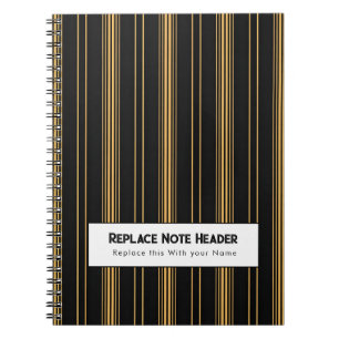 Cuaderno Rayas Verticales Personalizadas Negro Dorado