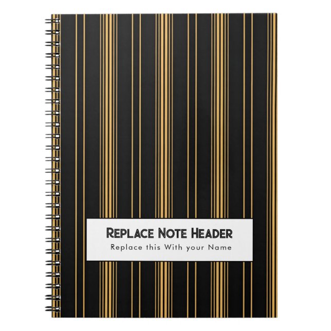 Cuaderno Rayas Verticales Personalizadas Negro Dorado (Frente)