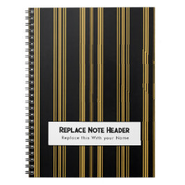 Cuaderno Rayas Verticales Personalizadas Negro Dorado