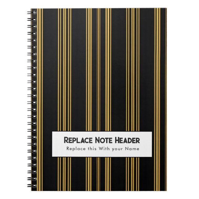 Cuaderno Rayas Verticales Personalizadas Negro Dorado (Frente)