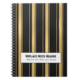 Cuaderno Rayas Verticales Personalizadas Negro Dorado