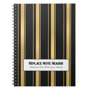 Cuaderno Rayas Verticales Personalizadas Negro Dorado