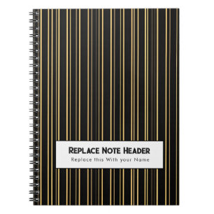 Cuaderno Rayas Verticales Personalizadas Negro Dorado