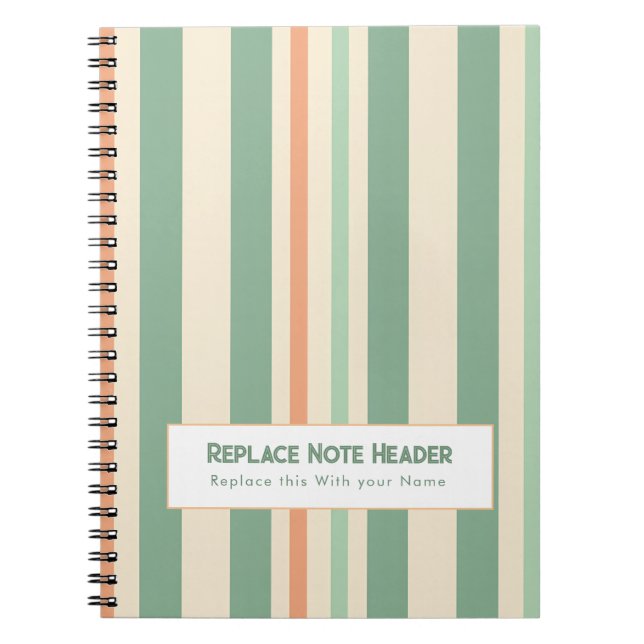 Cuaderno Rayas verticales personalizadas verde naranja (Frente)