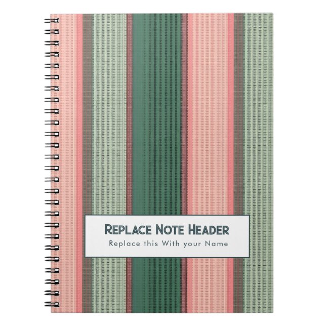 Cuaderno Rayas verticales personalizadas verde y rosa (Frente)
