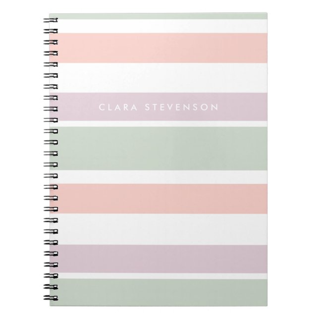 Cuaderno rayas violetas de color rosa verde pastel (Frente)