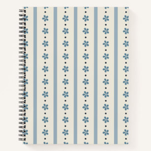 Cuaderno Rayas y Flores Azules y Crema