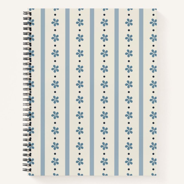 Cuaderno Rayas y Flores Azules y Crema (Anverso)