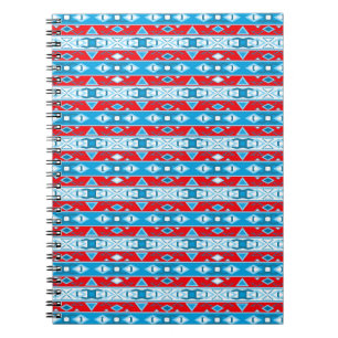 Cuaderno Rayas y formas geométricas de color azul rojo