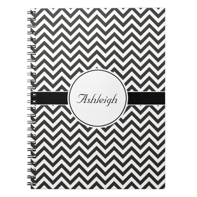 Cuaderno Rayas Zigzag Negro Blanco Chevron Moderno (Frente)