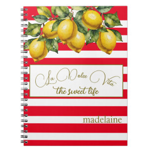 Cuaderno Rayo blanco rojo limón botánico italiano