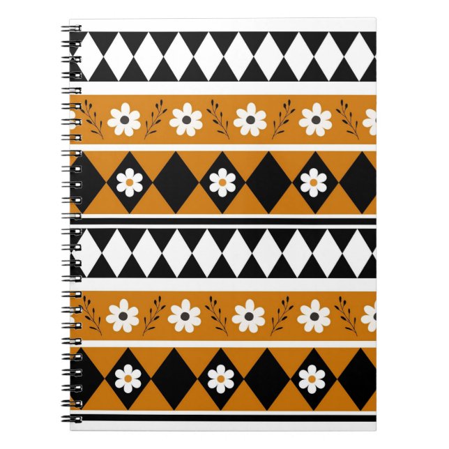 Cuaderno Rayo de borde Flor Diamante Boho Patrón floral (Frente)