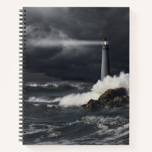 Cuaderno Rayo de luz brillando en el océano tormenta