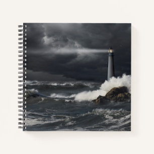 Cuaderno Rayo de luz brillando en el océano tormenta
