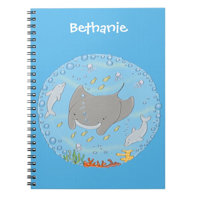 Cuaderno Rayo de manta y burbujas ilustracion personalizado (Frente)