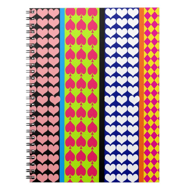 Cuaderno Rayos Corazones Diamantes Diseño Mezclado Boho (Frente)