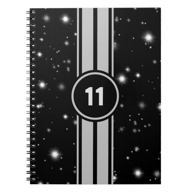 Cuaderno Rayos de Carreras negro y plateado Starlight (Frente)