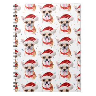 Cuaderno Raza Chihuahua Patrón de perro de acuarela Navidad