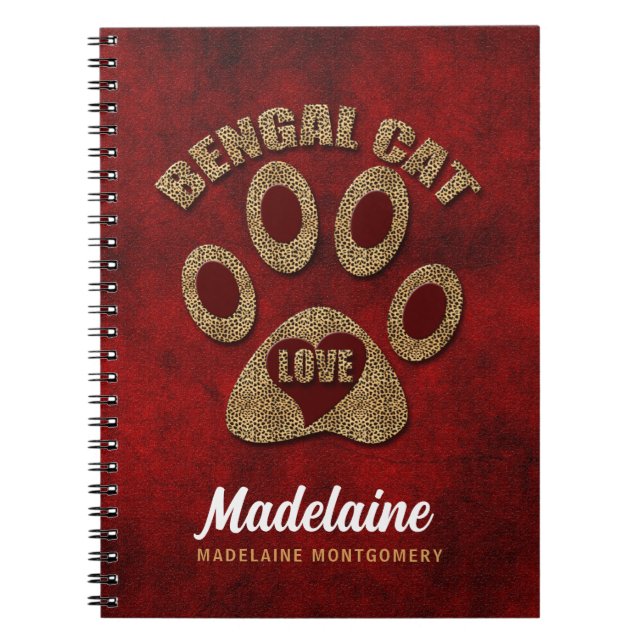 Cuaderno Raza de gato bengalí roja y chita (Frente)
