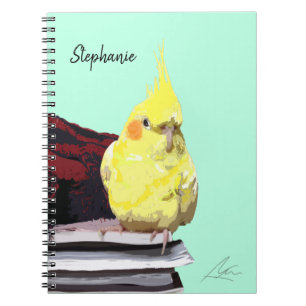 Cuaderno Realistic Cockatiel Bird on Books Modern Art Note