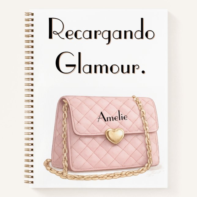 Cuaderno "Recargando Glamour" Funny Pink Purse Personalized (Anverso)