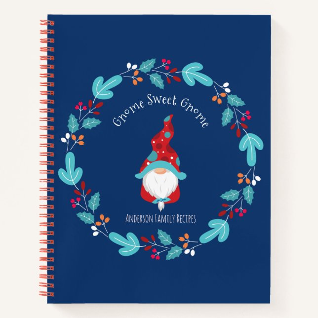 Cuaderno Receta Azul Cookbook Holiday Gnome Floral Wreath (Anverso)