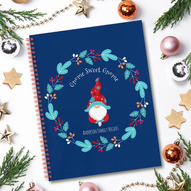 Cuaderno Receta Azul Cookbook Holiday Gnome Floral Wreath (Subido por el creador)