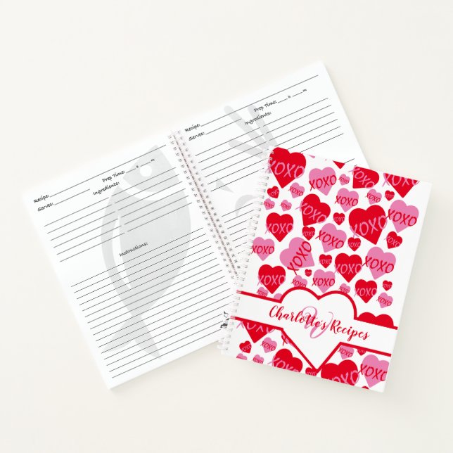 Cuaderno Receta blanca de San Valentín XOXO rosa rojo coraz (Interior)