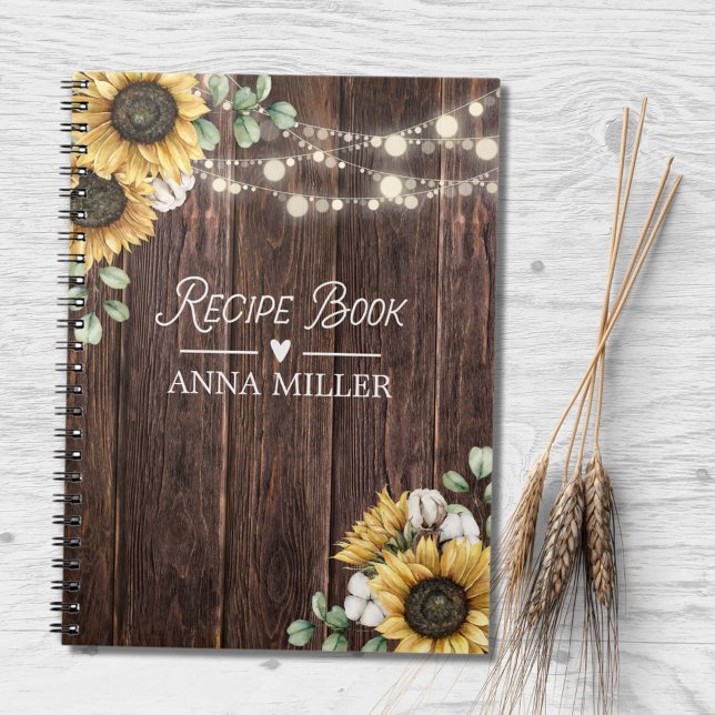 Cuaderno Receta Boho de Madera de Eucalipto Girasol Rústico (In situ)