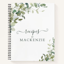 Cuaderno Receta botánica de color de agua elegante Eucalypt