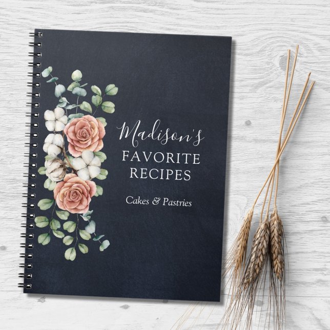 Cuaderno Receta Botánica Floral de Eucalipto Rosa Rústica  (In situ)