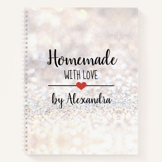 Cuaderno Receta casera con purpurina blanco amoroso (Anverso)