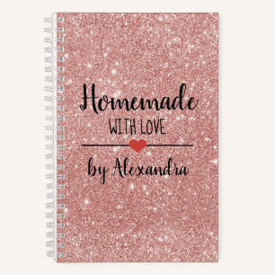 Cuaderno Receta casera de purpurina rosa rosa con amor